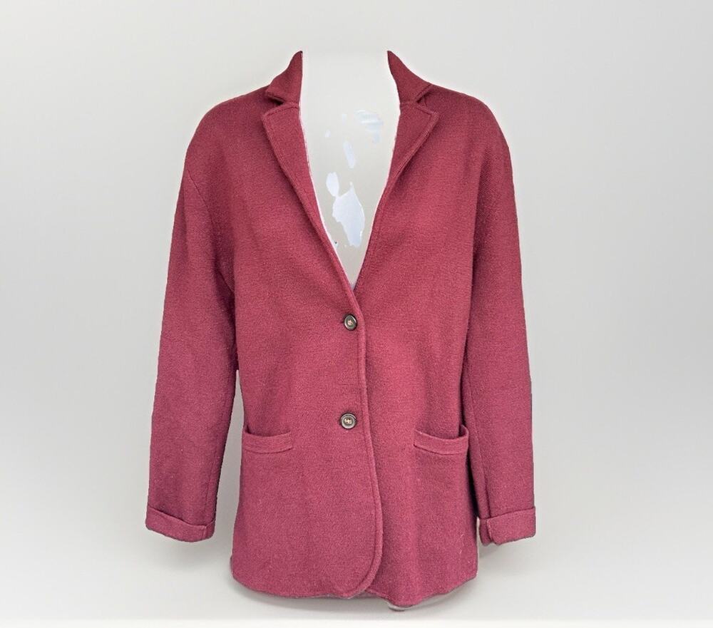 J.Crew Merino Wool Sweater Blazer Jacket Women's Size Med Cardigan Burgundy Red